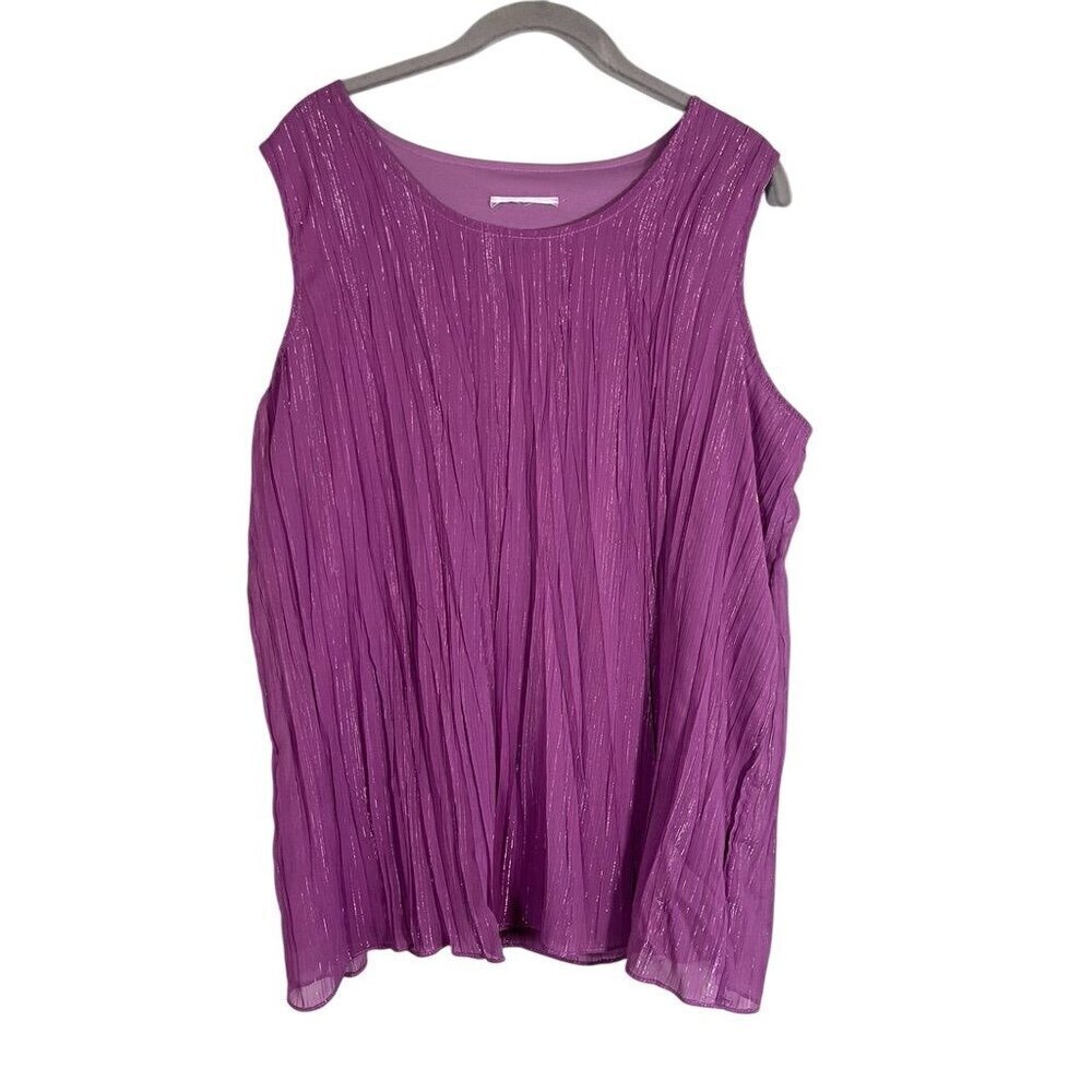 Maggie Sweet Crinkle‎ Metallic Top L Purple Festive Euro Summer Striped Holiday